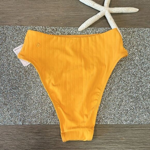 Lululemon Ribbed High-Waist Skimpy-Fit Swim Bottom Mango Dream size 4 NWT 🏝️ - Picture 8 of 10